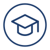 Simple icon of a graduation cap inside a blue circle, representing education or academic achievement—ideal for showcasing the expertise of a DC area college admissions consultant.