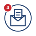 Icon of an open envelope with a letter inside and a red notification circle displaying the number 4 in the top left corner—perfect for representing updates or messages from your DC area college admissions consultant.